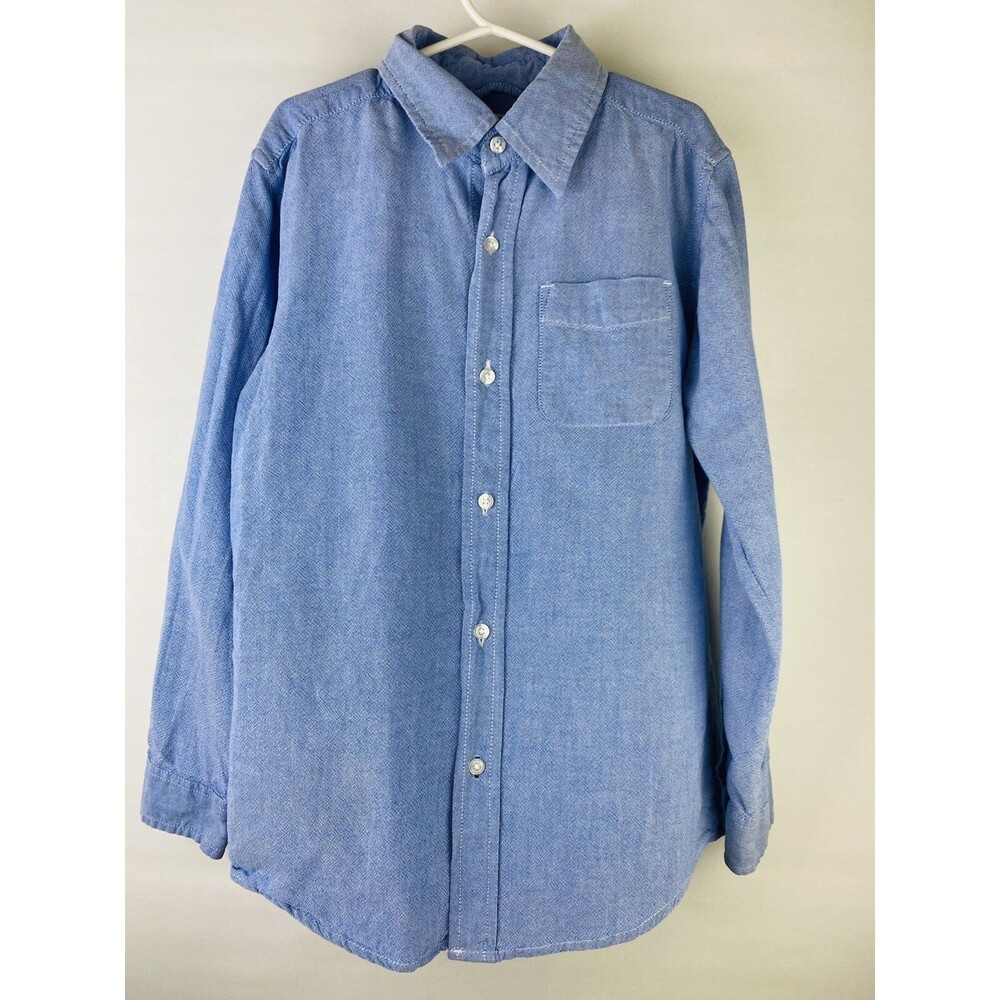 Childrens Place Boys Button Down Denim Shirt M 7/8 Blue Long Sleeve w/Pocket
